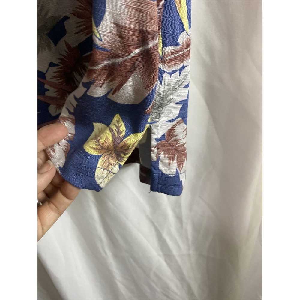 Caribbean Joe Hawaiian Shirt Mens Large Blue Excellent Tropical Palm Rayon Camp - Picture 6 of 10